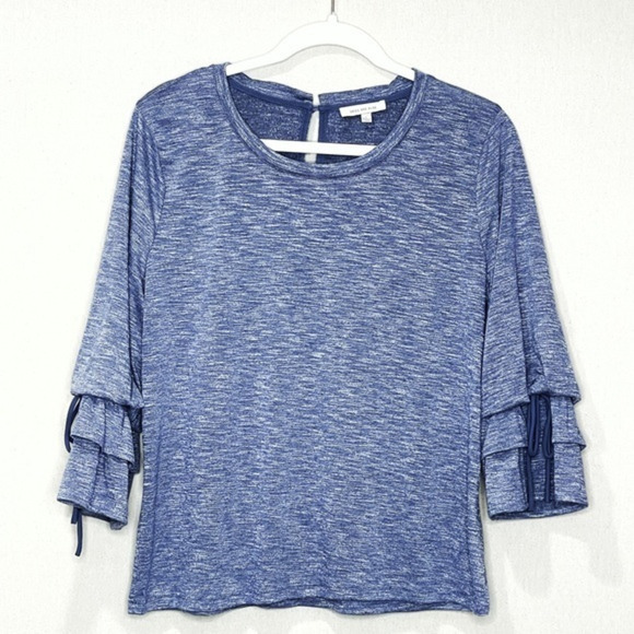 SKIES ARE BLUE Blue Gray Ruffle Sleeves Top Size Large - Picture 1 of 5
